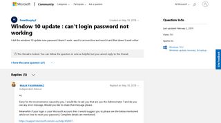 Window 10 update : can't login password not working - Microsoft ...
