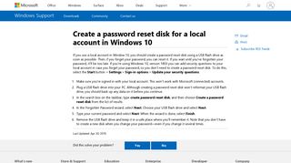 Create a password reset disk for a local account in Windows 10