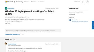 Window 10 login pin not working after latest update - Microsoft ...