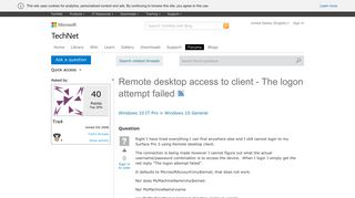 Remote desktop access to client - The logon attempt failed - Microsoft