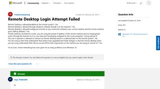 Remote Desktop Login Attempt Failed - Microsoft Community