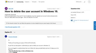 How to delete the user account In Windows 10. - Microsoft Community