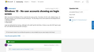 Windows 10 - No user accounts showing on login screen - Microsoft ...