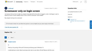 Screensaver only on login screen - Microsoft Community