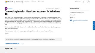 Cannot Login with New User Account in Windows 10 - Microsoft Community
