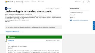 Unable to log-in to standard user account. - Microsoft Community
