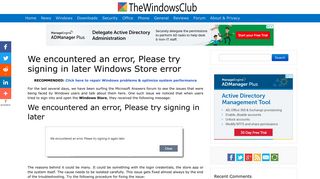 We encountered an error, Please try signing in later Windows Store error