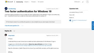 Two factor authentication for Windows 10 - Microsoft Community