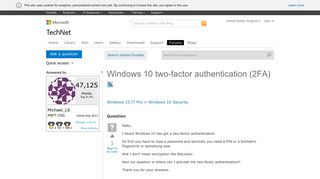 Windows 10 two-factor authentication (2FA) - Microsoft