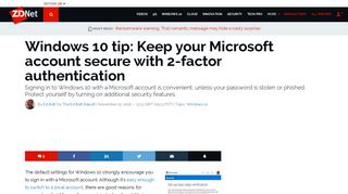 Windows 10 tip: Keep your Microsoft account secure with 2-factor ...