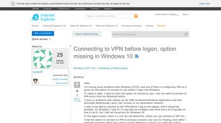 Connecting to VPN before logon, option missing in Windows 10 ...