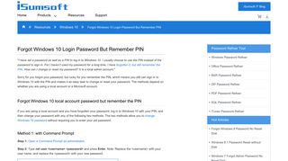 Forgot Windows 10 Login Password But Remember PIN - iSumsoft