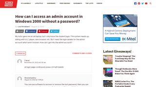 How can I access an admin account in Windows 2000 without a ...
