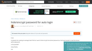 hide/encrypt password for auto login - Windows 10 - Spiceworks ...