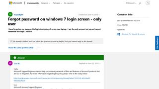 Forgot password on windows 7 login screen - only user - Microsoft ...