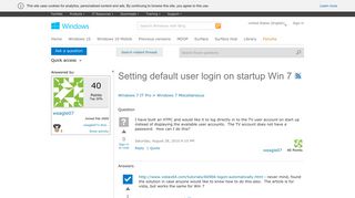 Setting default user login on startup Win 7 - Microsoft