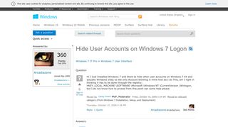 Hide User Accounts on Windows 7 Logon - Microsoft