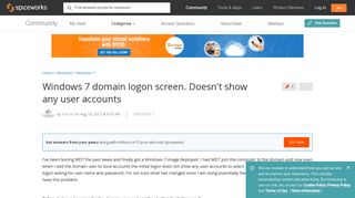 Windows 7 domain logon screen. Doesn't show any user accounts ...