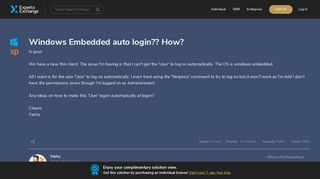Windows Embedded auto login?? How? - Experts Exchange