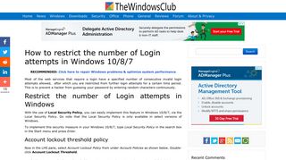 Restrict the number of Login attempts in Windows 10/8/7