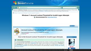 Account Lockout Threshold for Invalid Logon Attempts - Windows 7 ...