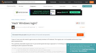 [SOLVED] 'Hack' Windows login? - Windows 7 Forum - Spiceworks ...