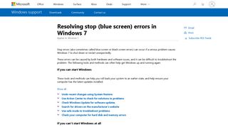 Resolving stop (blue screen) errors in Windows 7 - Windows Help
