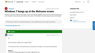 WIndows 7 hangs up at the Welcome screen - Microsoft Community