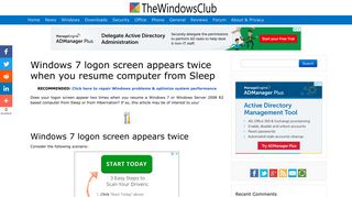 Windows 7 logon screen appears twice when you resume from ...