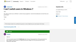 I can't switch users in Windows 7 - Microsoft Community