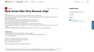 Black Screen After Virus Removal. Help! - Microsoft Community