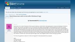 Solved - Blank Bluescreen with no text after Windows 8 logo ...