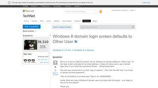 Windows 8 domain login screen defaults to Other User - Microsoft