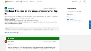 windows 8 freezes on my sons computer after log in - Microsoft ...