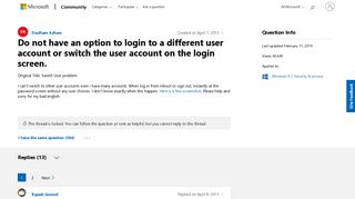 Do not have an option to login to a different user account or ...