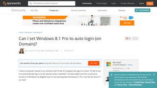 Can I set Windows 8.1 Pro to auto login (on Domain)? - Spiceworks ...
