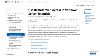 Use Remote Web Access in Windows Server Essentials | Microsoft Docs