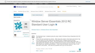 Window Server Essentials 2012 RC Standard User Login - Microsoft