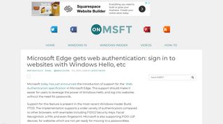 Microsoft Edge gets web authentication: sign in to websites with ...