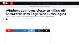 Windows 10 moves closer to killing off passwords with Edge ... - ZDNet