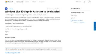 Windows Live ID Sign-in Assistant to be disabled - Microsoft Community
