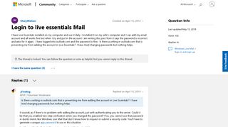 Login to live essentials Mail - Microsoft Community