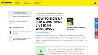 How to Sign Up for a Windows Live ID in Windows 7 - dummies