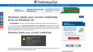 Windows needs your current credentials error on Windows 10