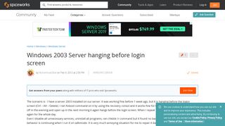 [SOLVED] Windows 2003 Server hanging before login screen - Windows ...