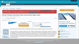 Solved: Windows Cant boot, black screen before login screen | Tech ...