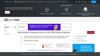 Administrator Password lost for a Win 2003 Server machine - Server ...