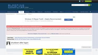 shutdown after logon - Windows 7 - Bleeping Computer