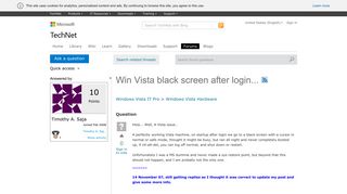 Win Vista black screen after login... - Microsoft