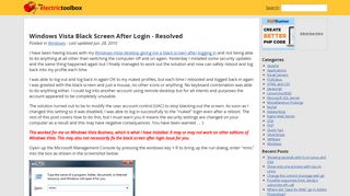 Windows Vista Black Screen After Login - Resolved - Electric Toolbox